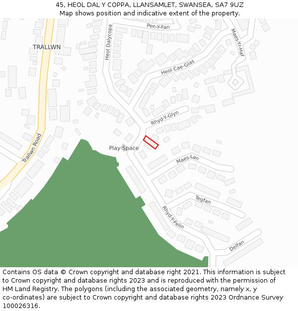 45, HEOL DAL Y COPPA, LLANSAMLET, SWANSEA, SA7 9UZ: Location map and indicative extent of plot
