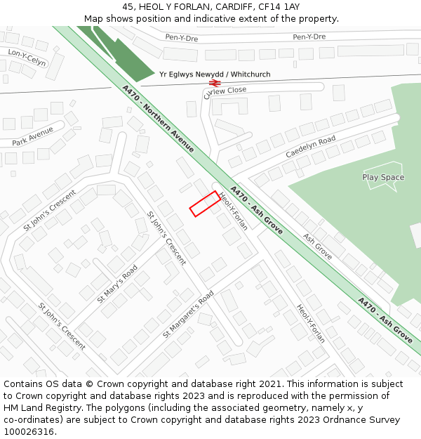 45, HEOL Y FORLAN, CARDIFF, CF14 1AY: Location map and indicative extent of plot