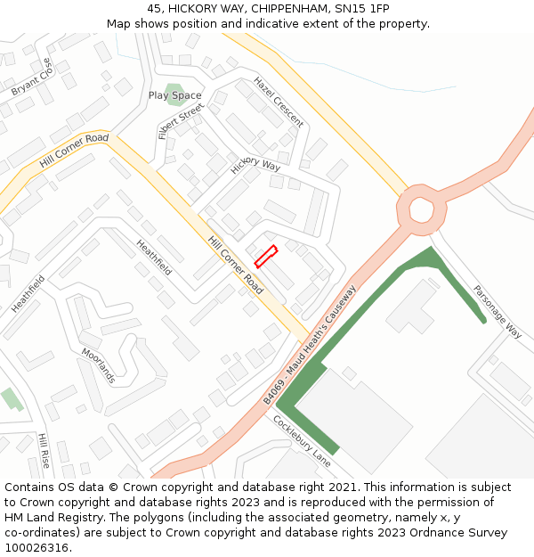 45, HICKORY WAY, CHIPPENHAM, SN15 1FP: Location map and indicative extent of plot