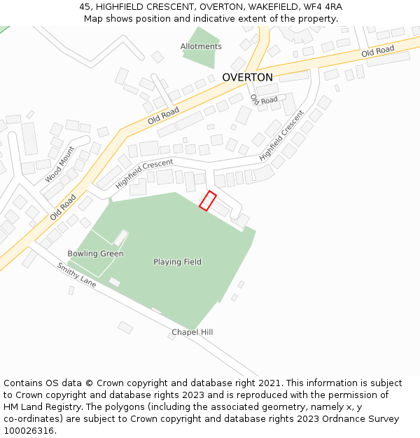 45, HIGHFIELD CRESCENT, OVERTON, WAKEFIELD, WF4 4RA: Location map and indicative extent of plot