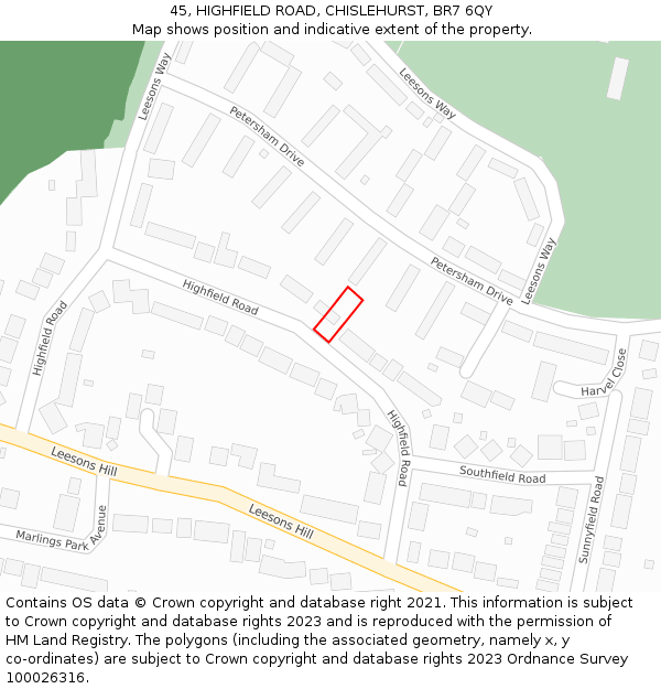 45, HIGHFIELD ROAD, CHISLEHURST, BR7 6QY: Location map and indicative extent of plot