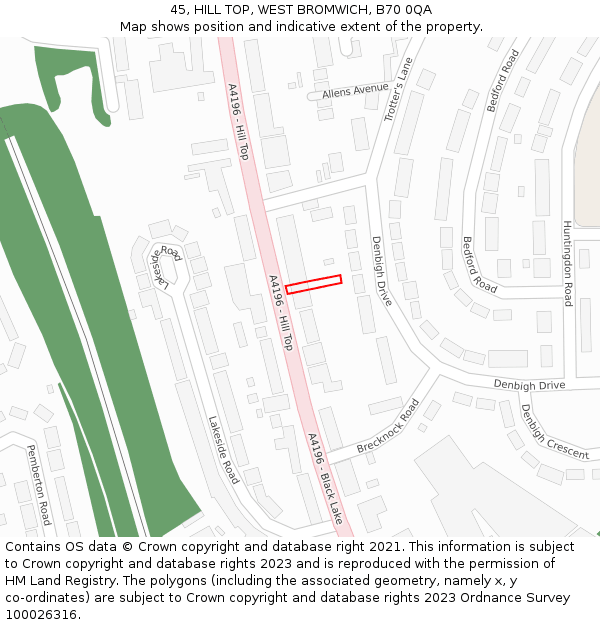 45, HILL TOP, WEST BROMWICH, B70 0QA: Location map and indicative extent of plot