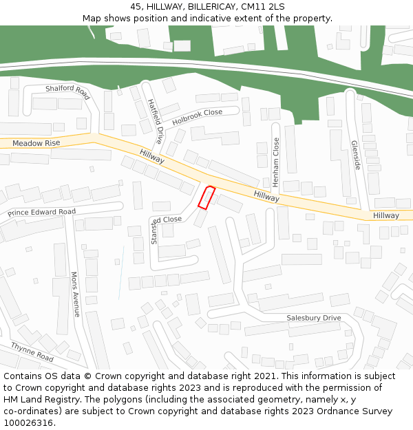 45, HILLWAY, BILLERICAY, CM11 2LS: Location map and indicative extent of plot