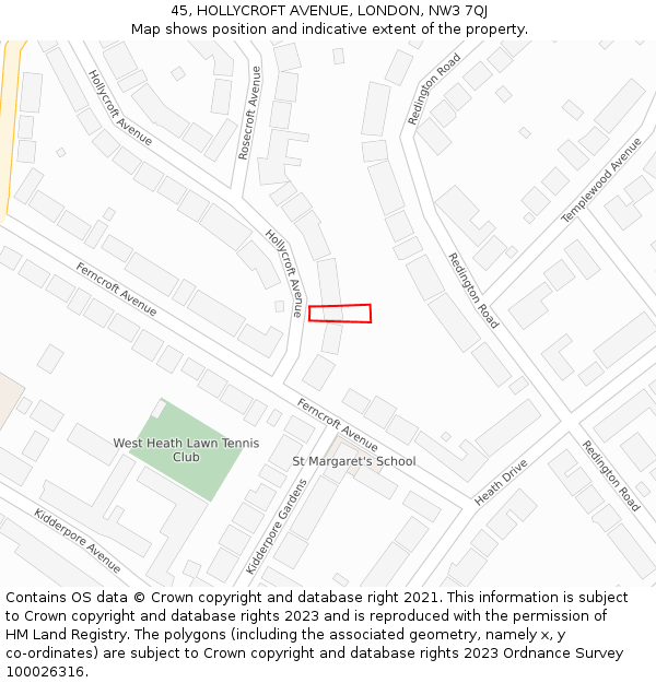 45, HOLLYCROFT AVENUE, LONDON, NW3 7QJ: Location map and indicative extent of plot