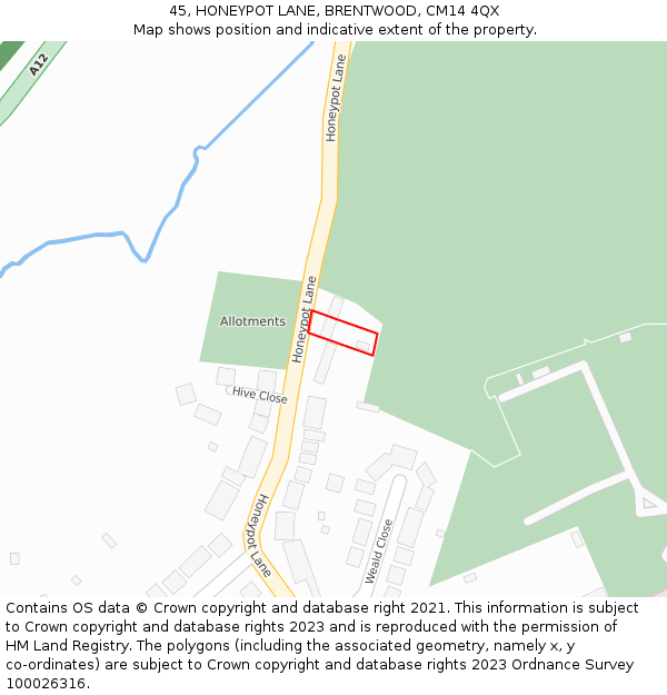 45, HONEYPOT LANE, BRENTWOOD, CM14 4QX: Location map and indicative extent of plot