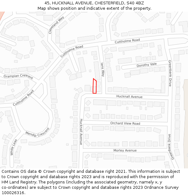 45, HUCKNALL AVENUE, CHESTERFIELD, S40 4BZ: Location map and indicative extent of plot