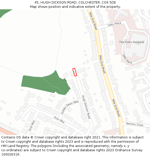 45, HUGH DICKSON ROAD, COLCHESTER, CO4 5DE: Location map and indicative extent of plot