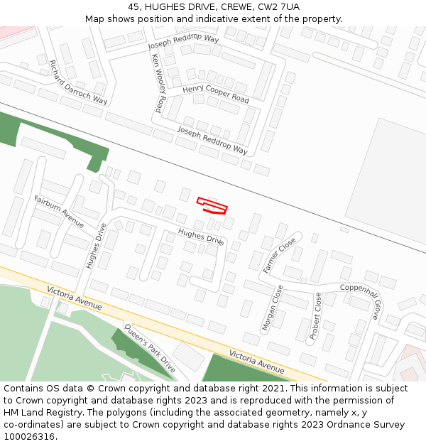 45, HUGHES DRIVE, CREWE, CW2 7UA: Location map and indicative extent of plot