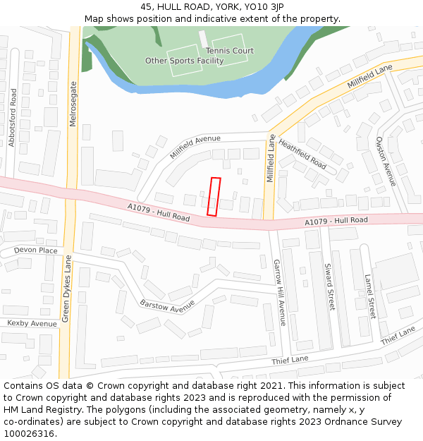 45, HULL ROAD, YORK, YO10 3JP: Location map and indicative extent of plot
