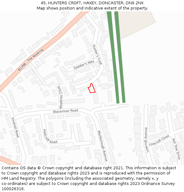 45, HUNTERS CROFT, HAXEY, DONCASTER, DN9 2NX: Location map and indicative extent of plot