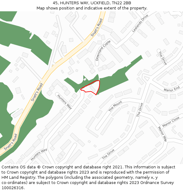 45, HUNTERS WAY, UCKFIELD, TN22 2BB: Location map and indicative extent of plot