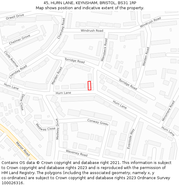 45, HURN LANE, KEYNSHAM, BRISTOL, BS31 1RP: Location map and indicative extent of plot