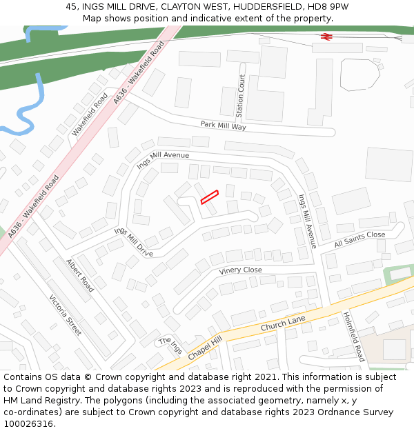 45, INGS MILL DRIVE, CLAYTON WEST, HUDDERSFIELD, HD8 9PW: Location map and indicative extent of plot