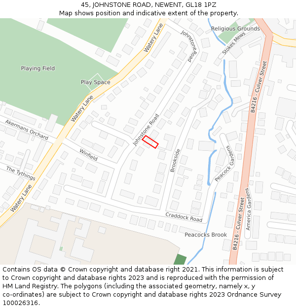 45, JOHNSTONE ROAD, NEWENT, GL18 1PZ: Location map and indicative extent of plot