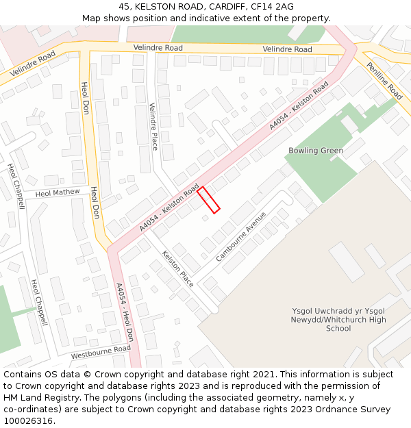 45, KELSTON ROAD, CARDIFF, CF14 2AG: Location map and indicative extent of plot