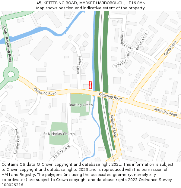 45, KETTERING ROAD, MARKET HARBOROUGH, LE16 8AN: Location map and indicative extent of plot