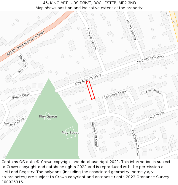 45, KING ARTHURS DRIVE, ROCHESTER, ME2 3NB: Location map and indicative extent of plot