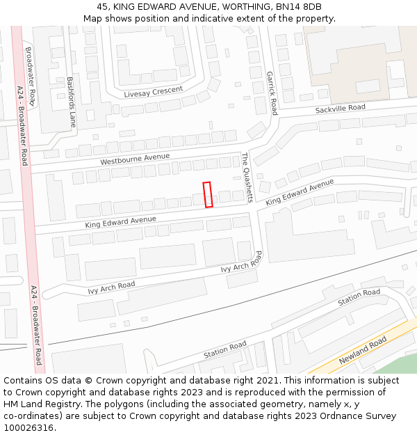 45, KING EDWARD AVENUE, WORTHING, BN14 8DB: Location map and indicative extent of plot