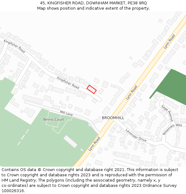 45, KINGFISHER ROAD, DOWNHAM MARKET, PE38 9RQ: Location map and indicative extent of plot