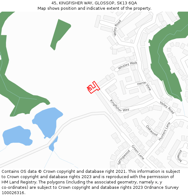 45, KINGFISHER WAY, GLOSSOP, SK13 6QA: Location map and indicative extent of plot