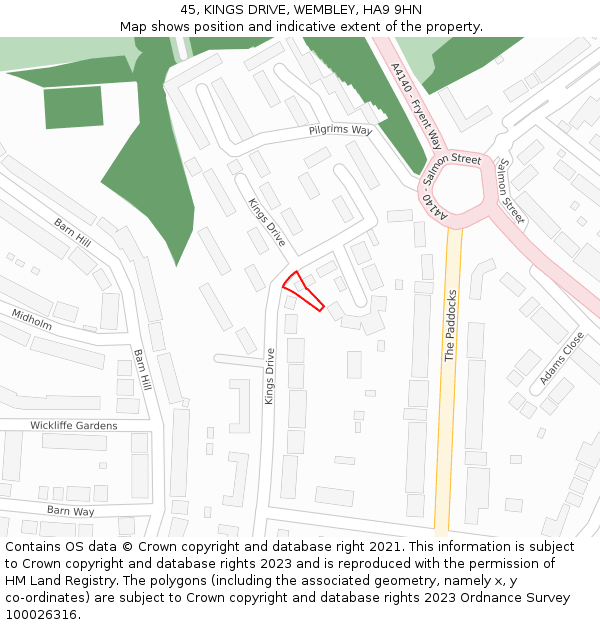 45, KINGS DRIVE, WEMBLEY, HA9 9HN: Location map and indicative extent of plot