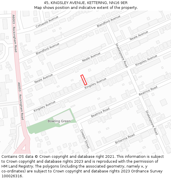 45, KINGSLEY AVENUE, KETTERING, NN16 9ER: Location map and indicative extent of plot