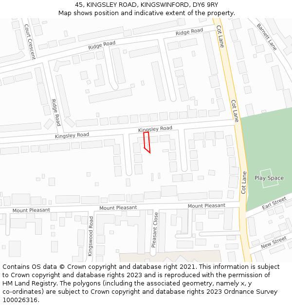 45, KINGSLEY ROAD, KINGSWINFORD, DY6 9RY: Location map and indicative extent of plot