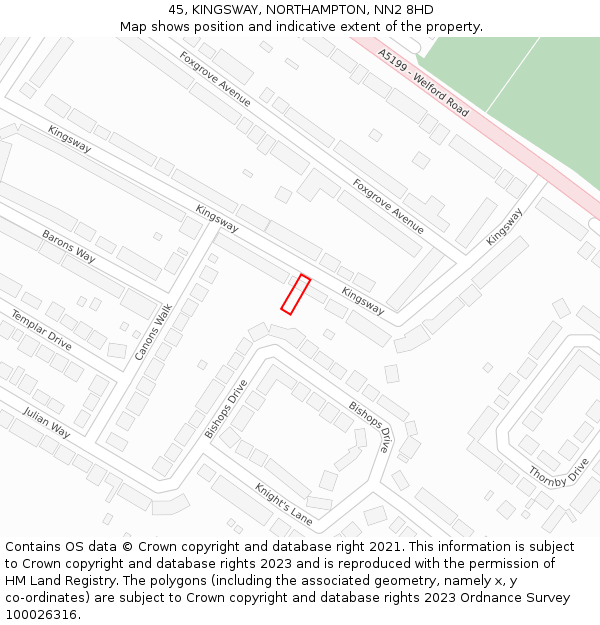 45, KINGSWAY, NORTHAMPTON, NN2 8HD: Location map and indicative extent of plot
