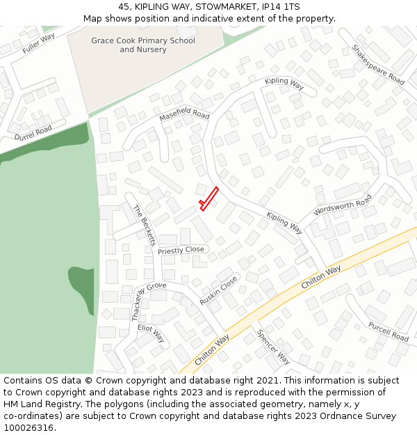 45, KIPLING WAY, STOWMARKET, IP14 1TS: Location map and indicative extent of plot