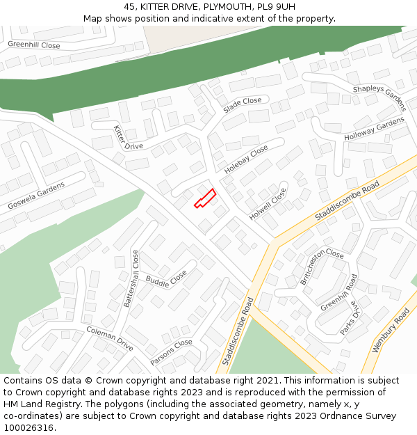 45, KITTER DRIVE, PLYMOUTH, PL9 9UH: Location map and indicative extent of plot