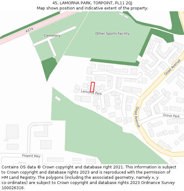 45, LAMORNA PARK, TORPOINT, PL11 2QJ: Location map and indicative extent of plot