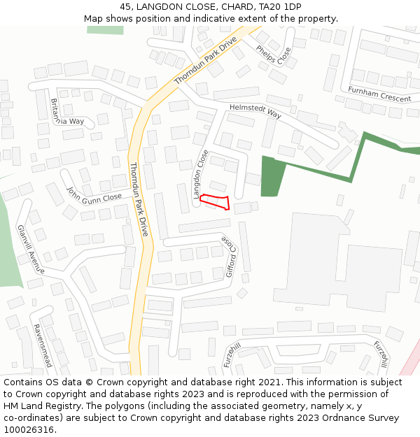 45, LANGDON CLOSE, CHARD, TA20 1DP: Location map and indicative extent of plot
