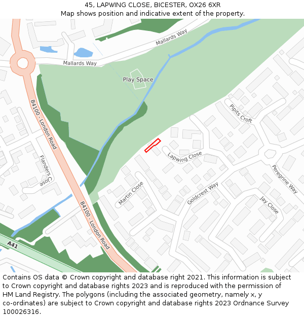 45, LAPWING CLOSE, BICESTER, OX26 6XR: Location map and indicative extent of plot
