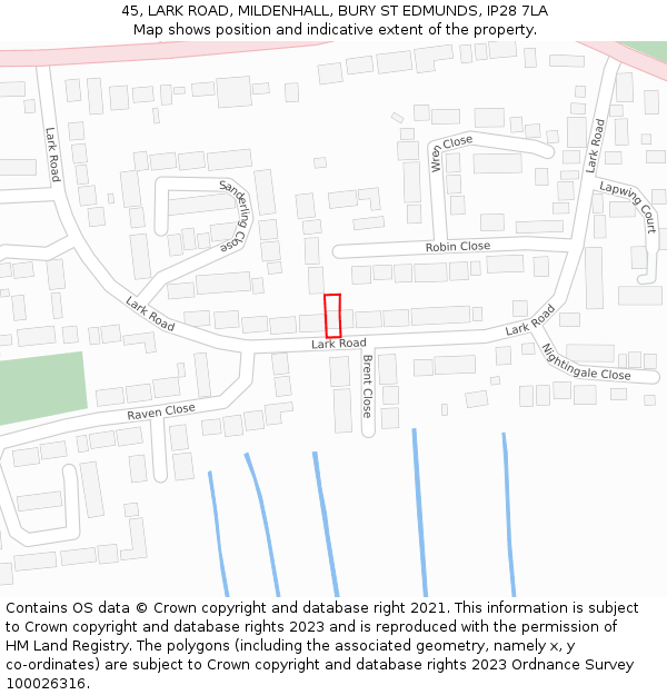 45, LARK ROAD, MILDENHALL, BURY ST EDMUNDS, IP28 7LA: Location map and indicative extent of plot