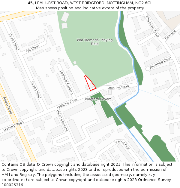 45, LEAHURST ROAD, WEST BRIDGFORD, NOTTINGHAM, NG2 6GL: Location map and indicative extent of plot