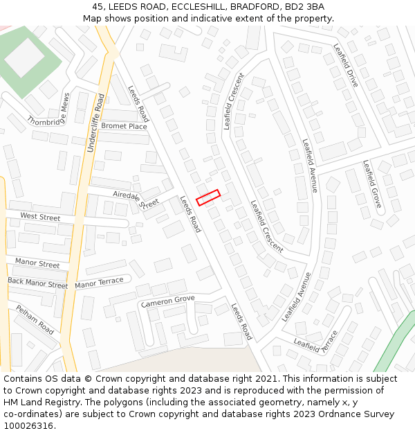 45, LEEDS ROAD, ECCLESHILL, BRADFORD, BD2 3BA: Location map and indicative extent of plot