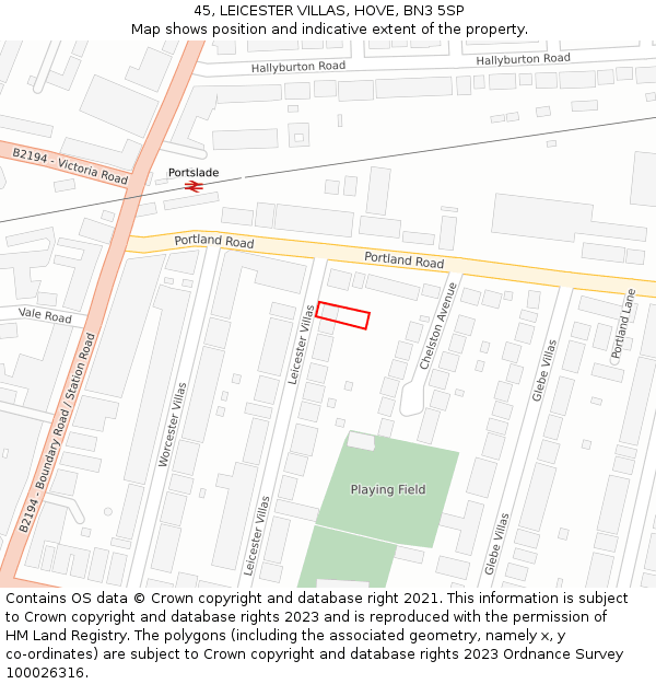 45, LEICESTER VILLAS, HOVE, BN3 5SP: Location map and indicative extent of plot