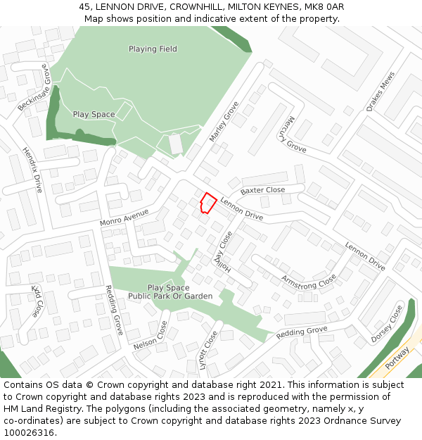 45, LENNON DRIVE, CROWNHILL, MILTON KEYNES, MK8 0AR: Location map and indicative extent of plot