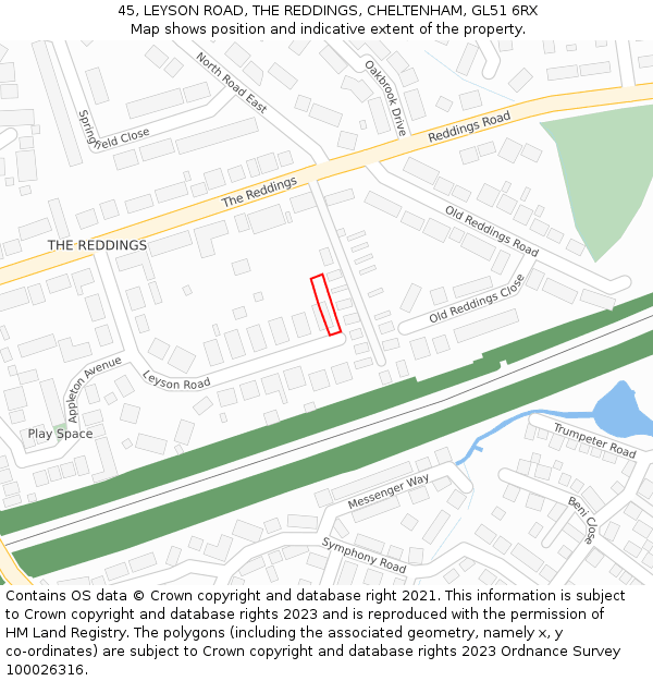 45, LEYSON ROAD, THE REDDINGS, CHELTENHAM, GL51 6RX: Location map and indicative extent of plot