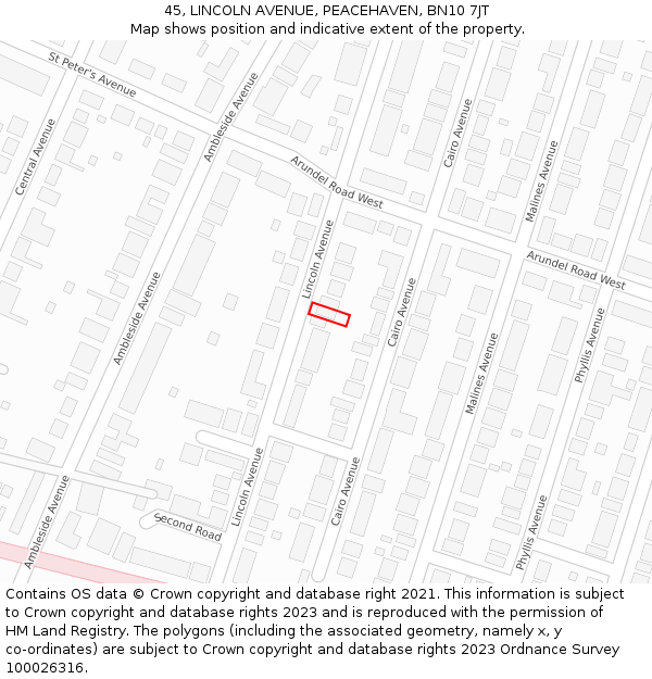 45, LINCOLN AVENUE, PEACEHAVEN, BN10 7JT: Location map and indicative extent of plot