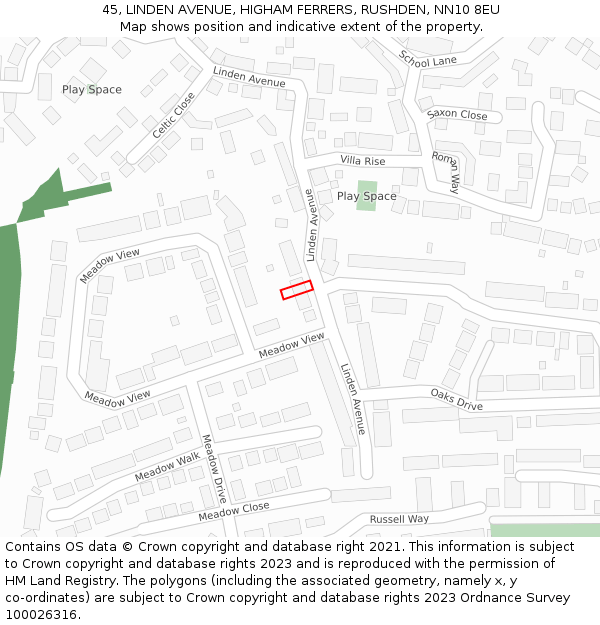 45, LINDEN AVENUE, HIGHAM FERRERS, RUSHDEN, NN10 8EU: Location map and indicative extent of plot