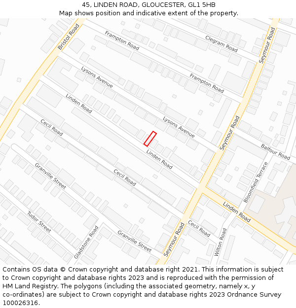 45, LINDEN ROAD, GLOUCESTER, GL1 5HB: Location map and indicative extent of plot