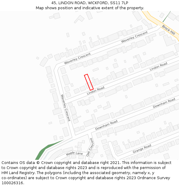 45, LINDON ROAD, WICKFORD, SS11 7LP: Location map and indicative extent of plot