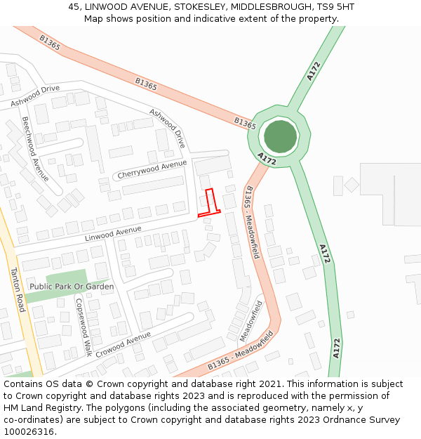 45, LINWOOD AVENUE, STOKESLEY, MIDDLESBROUGH, TS9 5HT: Location map and indicative extent of plot