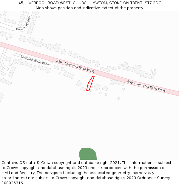 45, LIVERPOOL ROAD WEST, CHURCH LAWTON, STOKE-ON-TRENT, ST7 3DG: Location map and indicative extent of plot