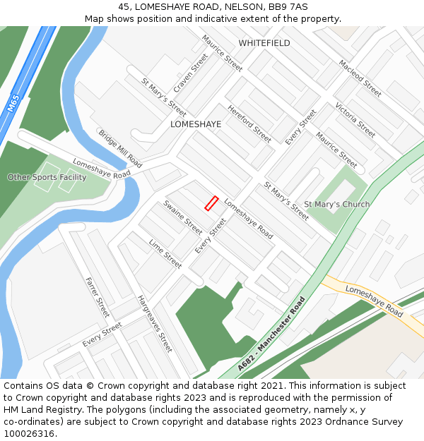 45, LOMESHAYE ROAD, NELSON, BB9 7AS: Location map and indicative extent of plot