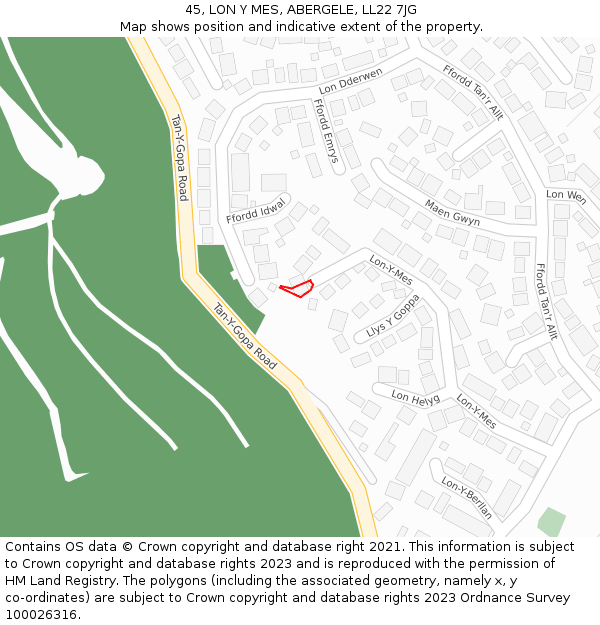45, LON Y MES, ABERGELE, LL22 7JG: Location map and indicative extent of plot