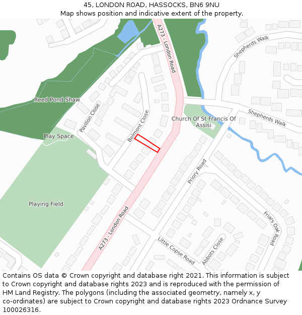 45, LONDON ROAD, HASSOCKS, BN6 9NU: Location map and indicative extent of plot