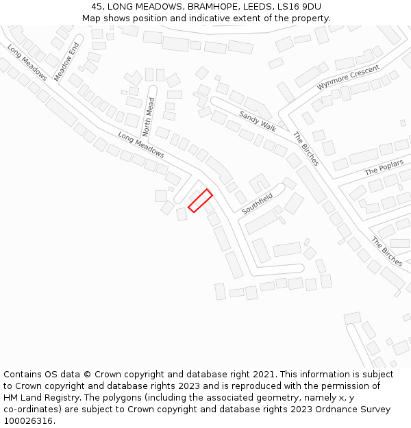 45, LONG MEADOWS, BRAMHOPE, LEEDS, LS16 9DU: Location map and indicative extent of plot