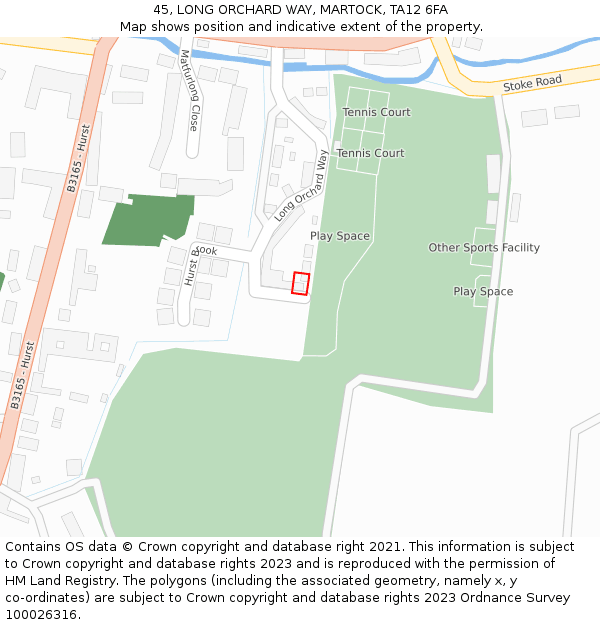 45, LONG ORCHARD WAY, MARTOCK, TA12 6FA: Location map and indicative extent of plot